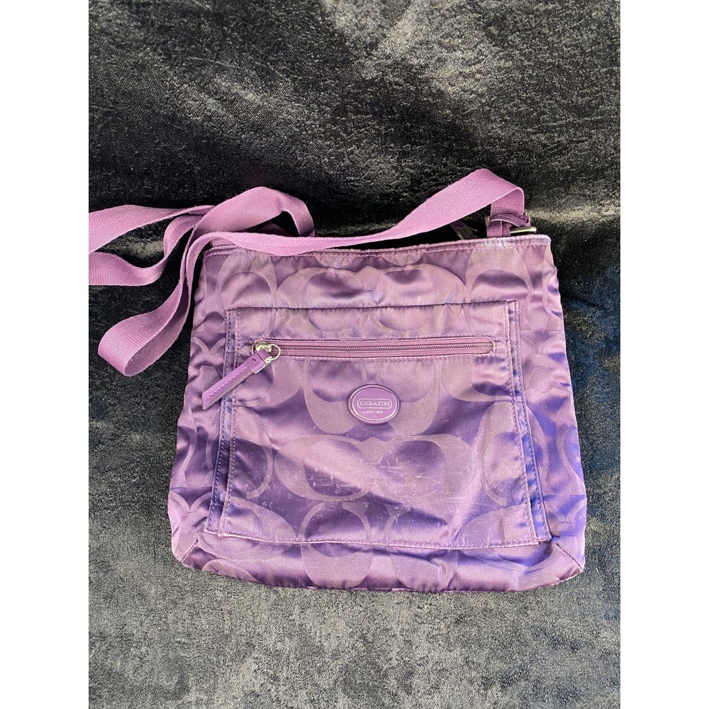 Coach Getaway Signature Nylon File Bag Crossbody F77408 Violet Purple